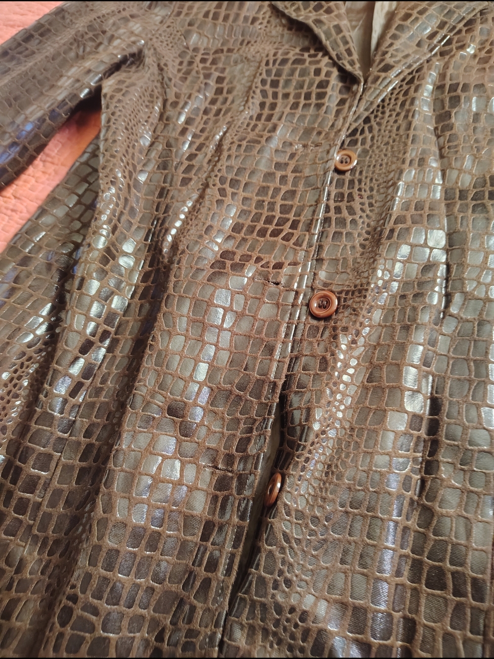 Selene Sport Brown Croc-Embossed Faux Leather Jacket - Picture 4 of 11
